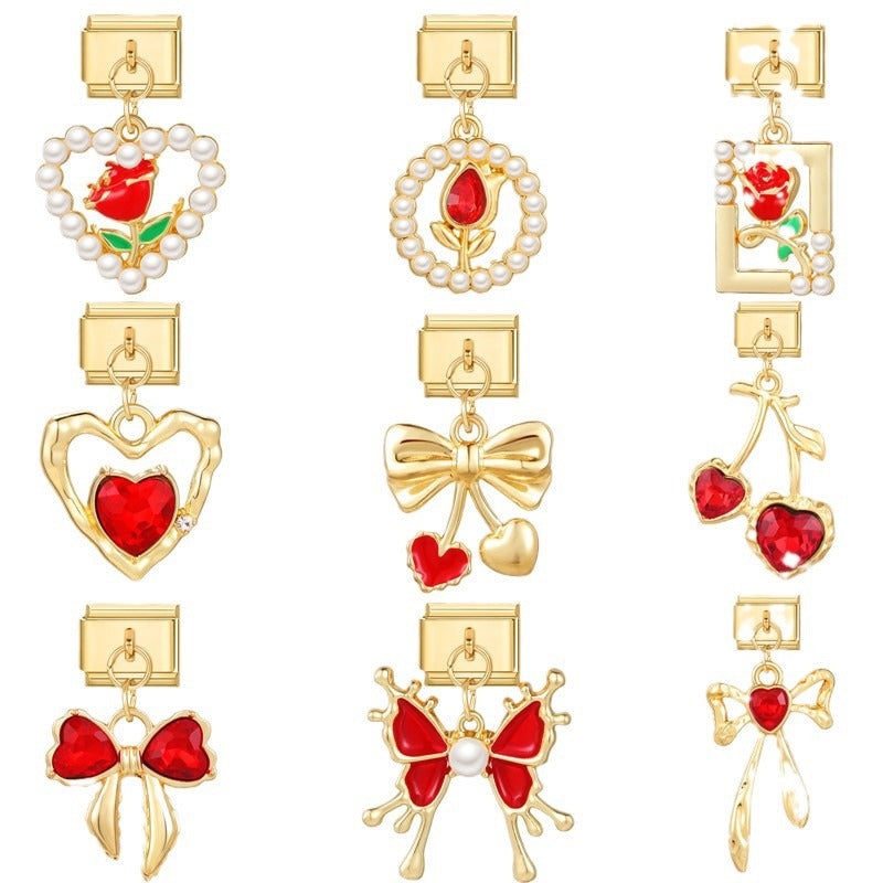 Wholesale Italian Charm Bracelet 9mm DIY Splicing Removable Stainless Steel Gold Base Red Composable Bracelet