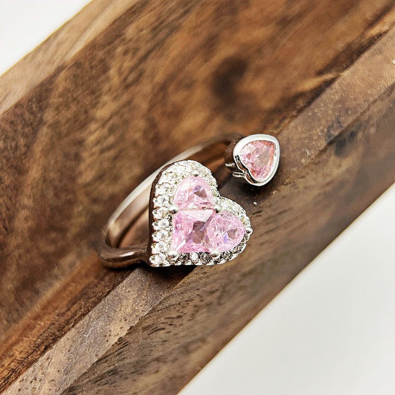 Wholesale Light Luxury Ring Heart Shaped Zircon Open Rings ACC-RS-YXY043