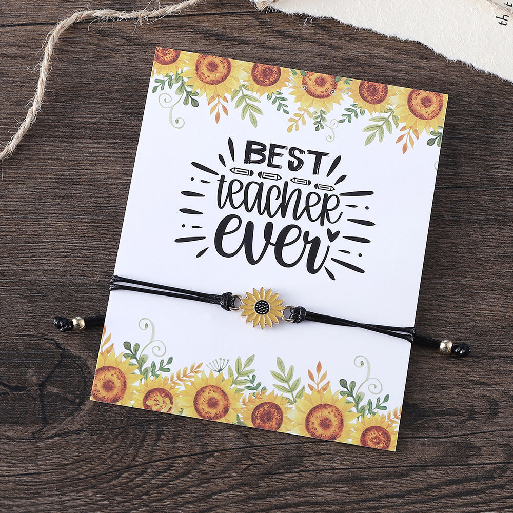 Wholesale Teachers' Day Homecoming Season Graduation Season Sunflower Woven Bracelet
