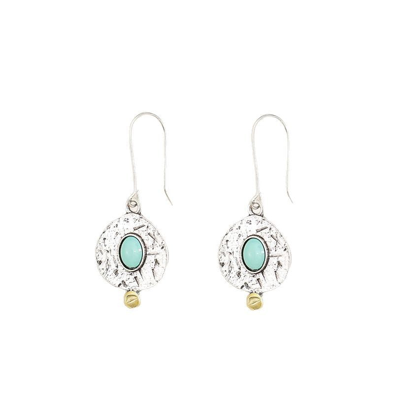 Wholesale Bohemian geometric inlaid synthetic turquoise alloy earrings