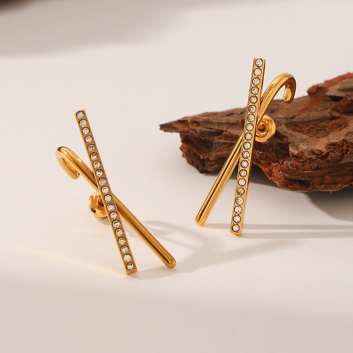 Wholesale Stainless Steel Earrings Golden Exaggerated X-shaped  Earrings