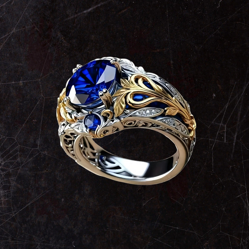 Wholesale Zinc Alloy Electroplated Retro Inlaid Sapphire Ring Jewelry Accessory