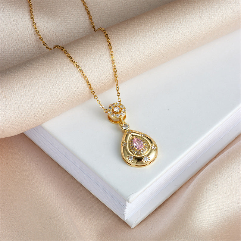 Wholesale Love Water Drop Zircon Pendant Gold Plated Titanium Steel Clavicle Chain Choker Necklace ACC-NE-Rongc007