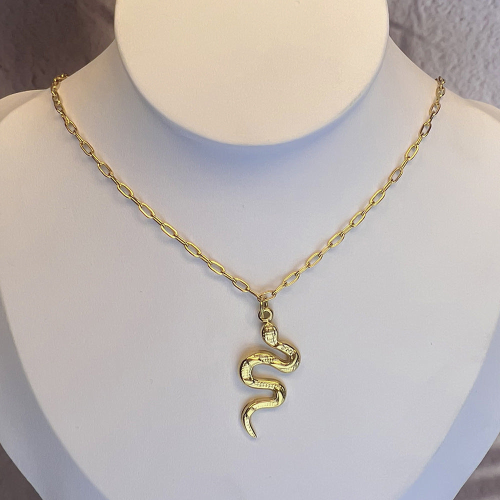 Wholesale Geometric Pattern Snake Stainless Steel 18K Gold Plated Necklaces ACC-NE-Youbi002