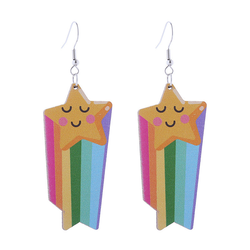 Wholesale Seven Color LOVE Rainbow Wooden Earrings
