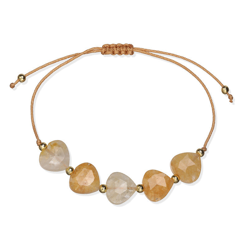 Wholesale Handmade INS Style Minimalist Woven Heart Bracelet Adjustable Copper With Tiger Eye Pink Crystal Green Aventurine Fashion Accessory Gift