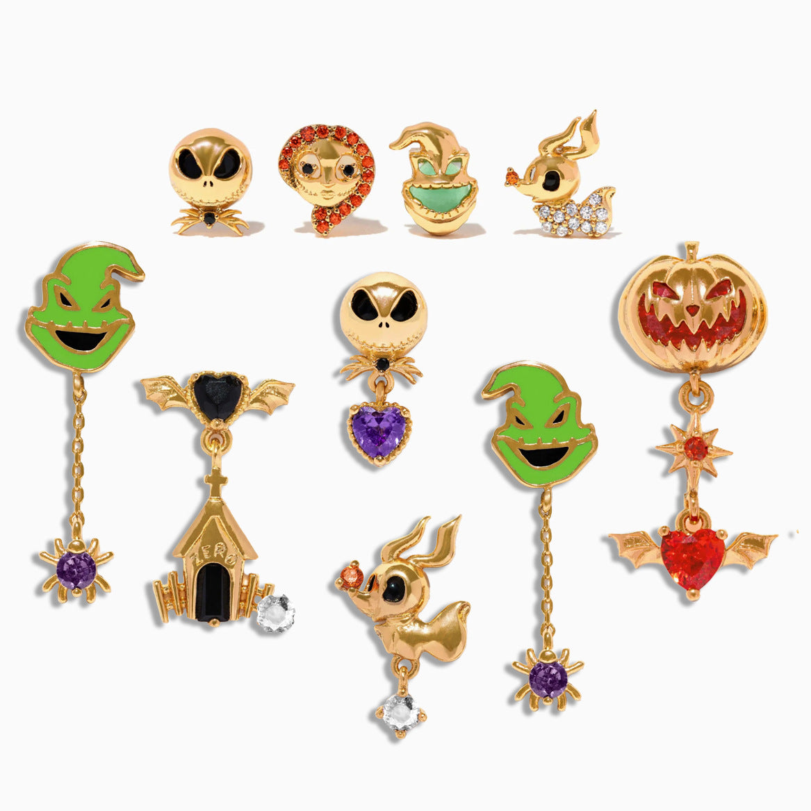 Wholesale Halloween Plated 18K Real Gold Cartoon Pumpkin Ghost Zircon Earrings suit