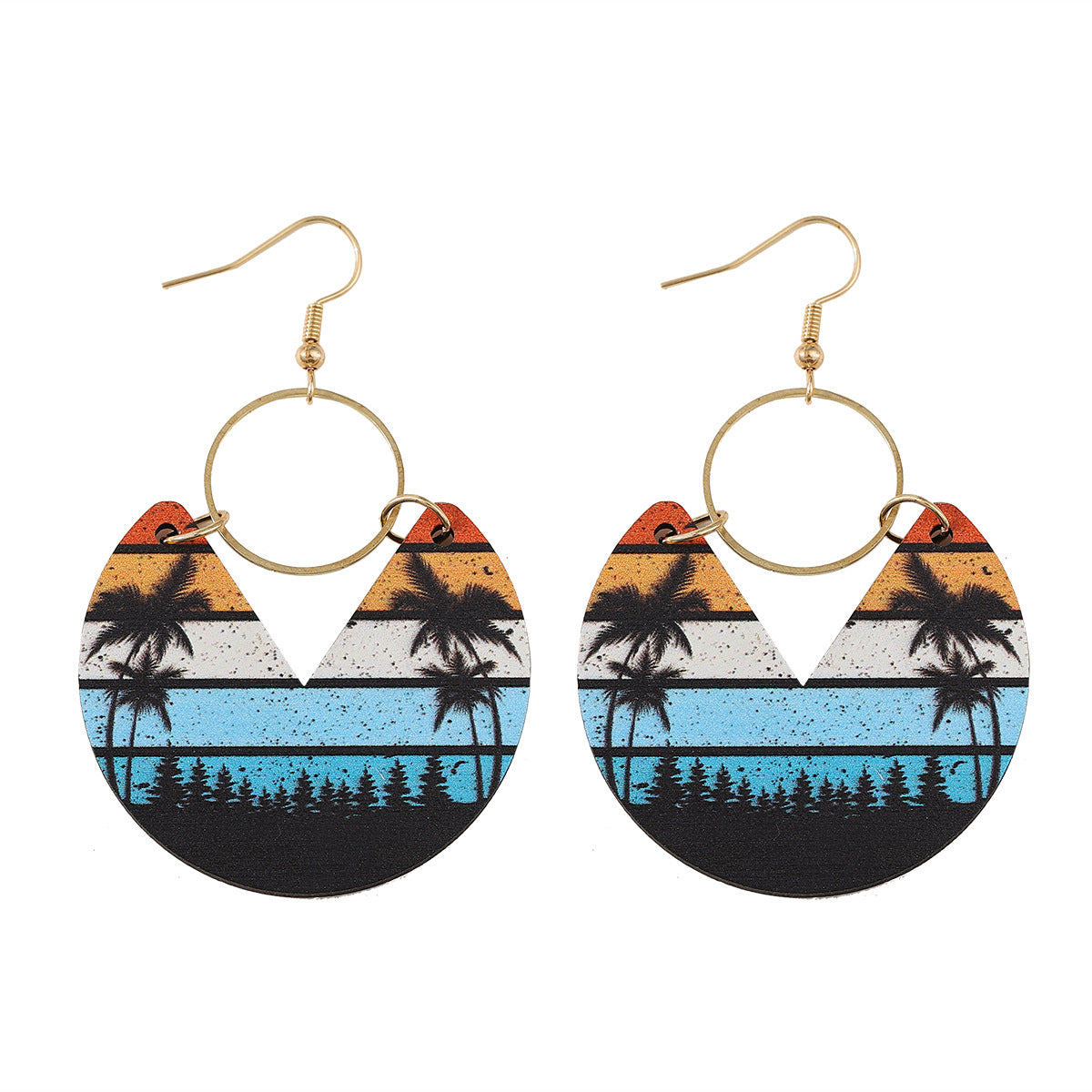 Wholesale Bohemian Double-sided Wooden Geometric Stripe Splicing Earrings ACC-ES-ChuLian008