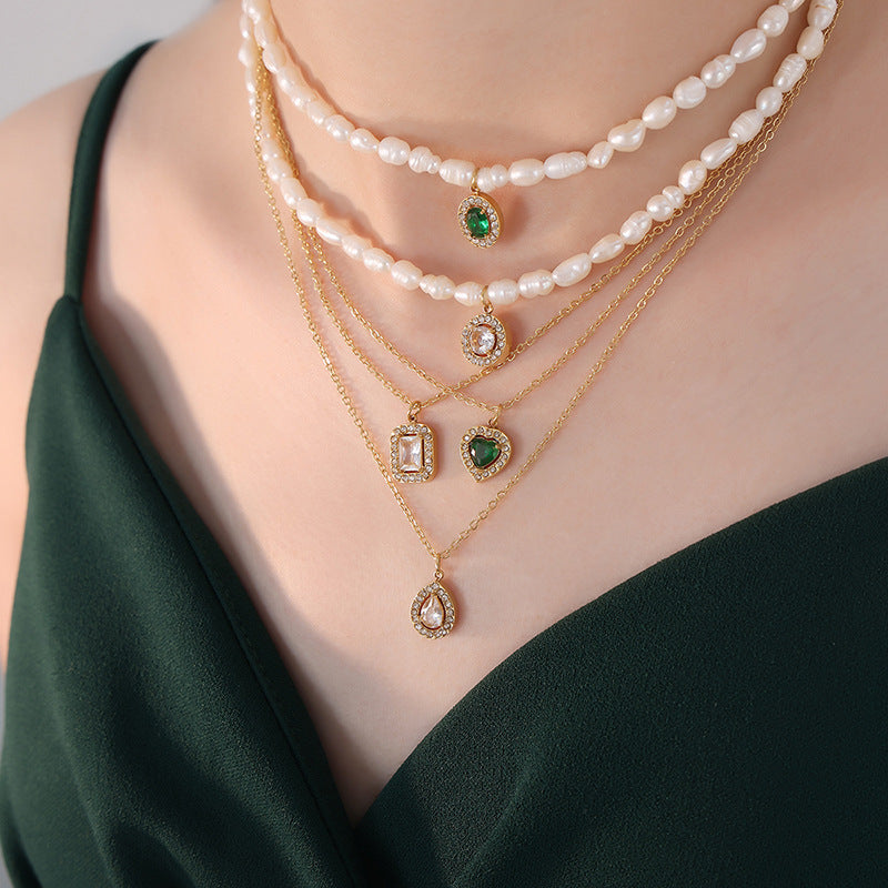 Wholesale Freshwater Pearl Necklace Love Heart Pendant Jewelry Titanium Steel Necklace Set ACC-NE-OMK002