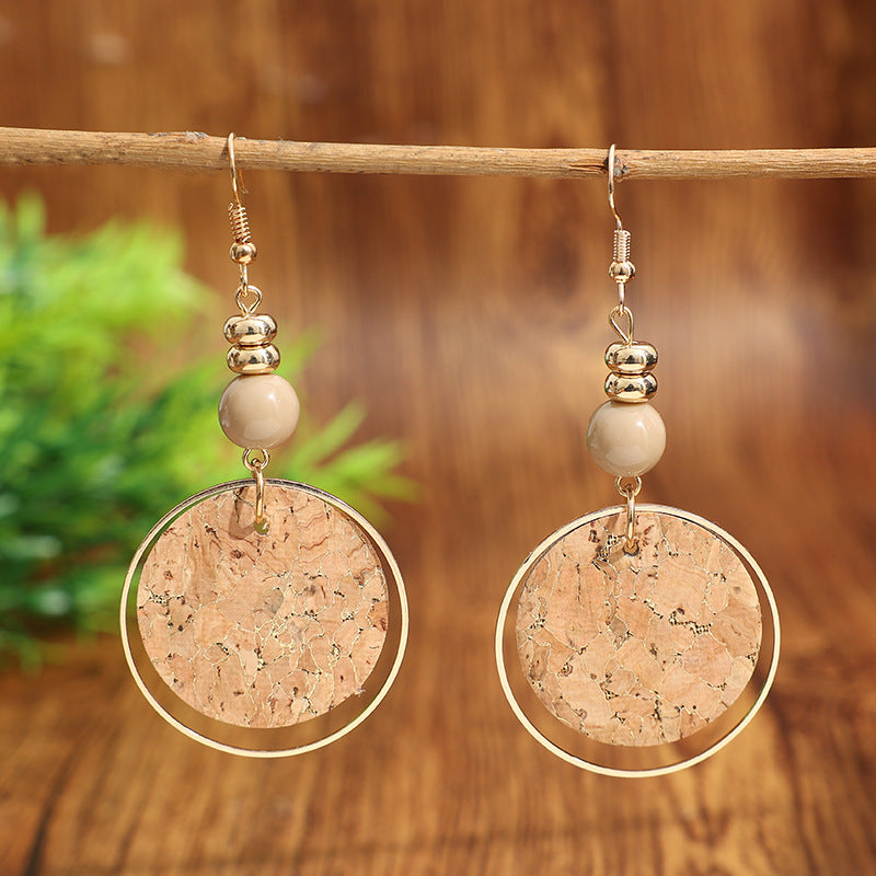 Wholesale Retro Wood-Grain Disc Earrings