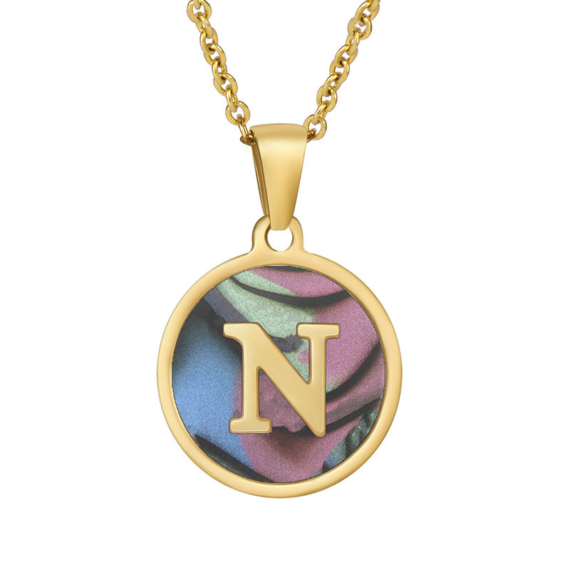 Wholesale Fashion Round Letter Stainless Steel Plating Necklace ACC-NE-Zhongy001