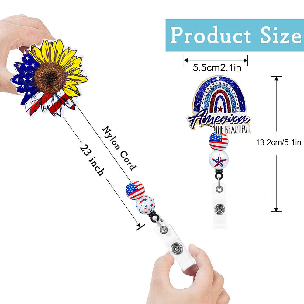 Wholesale American Independence Day Rainbow Sunflower Bull Head Retractable Badge Scroll Keychain Badge Reels ACC-KC-ChiHai004