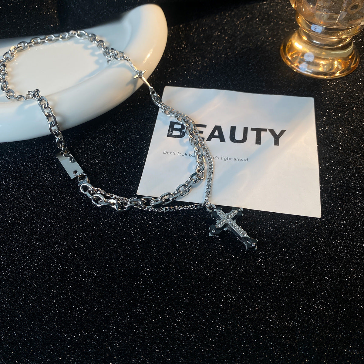 Wholesale Double Layer Splicing Necklace Titanium Steel Sweater Chain Long Necklace ACC-NE-NS003