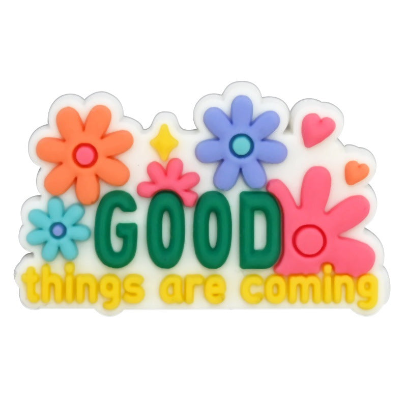 Decorazione casuale all'ingrosso della fibbia della scarpa di gomma morbida del PVC degli zoccoli della serie di frasi inglesi da 100 pezzi