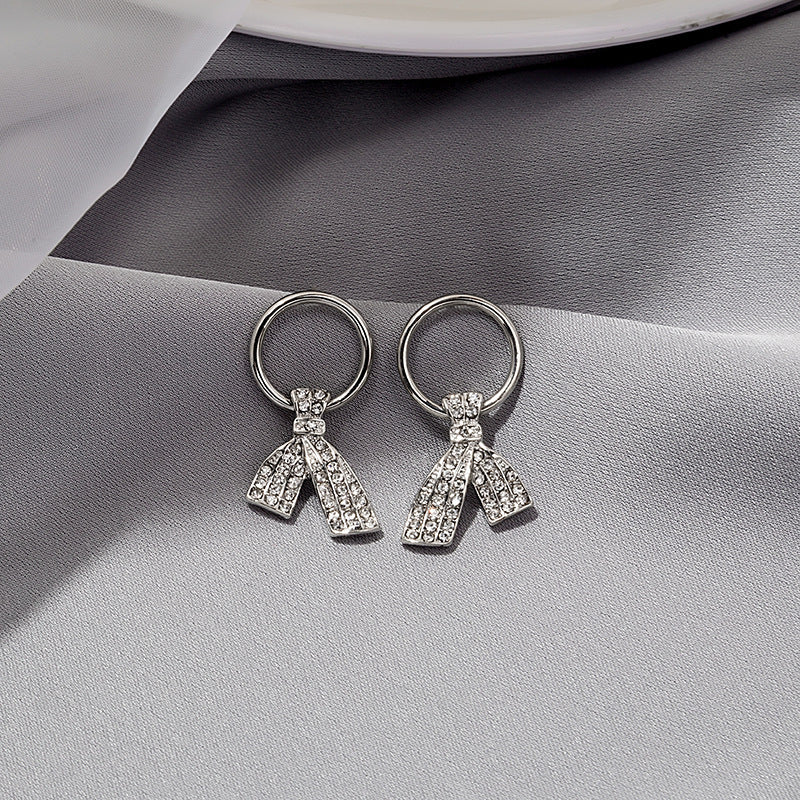 Wholesale Bow Diamond Moonstone Pearl Pendant Light Luxury Elegant Earrings