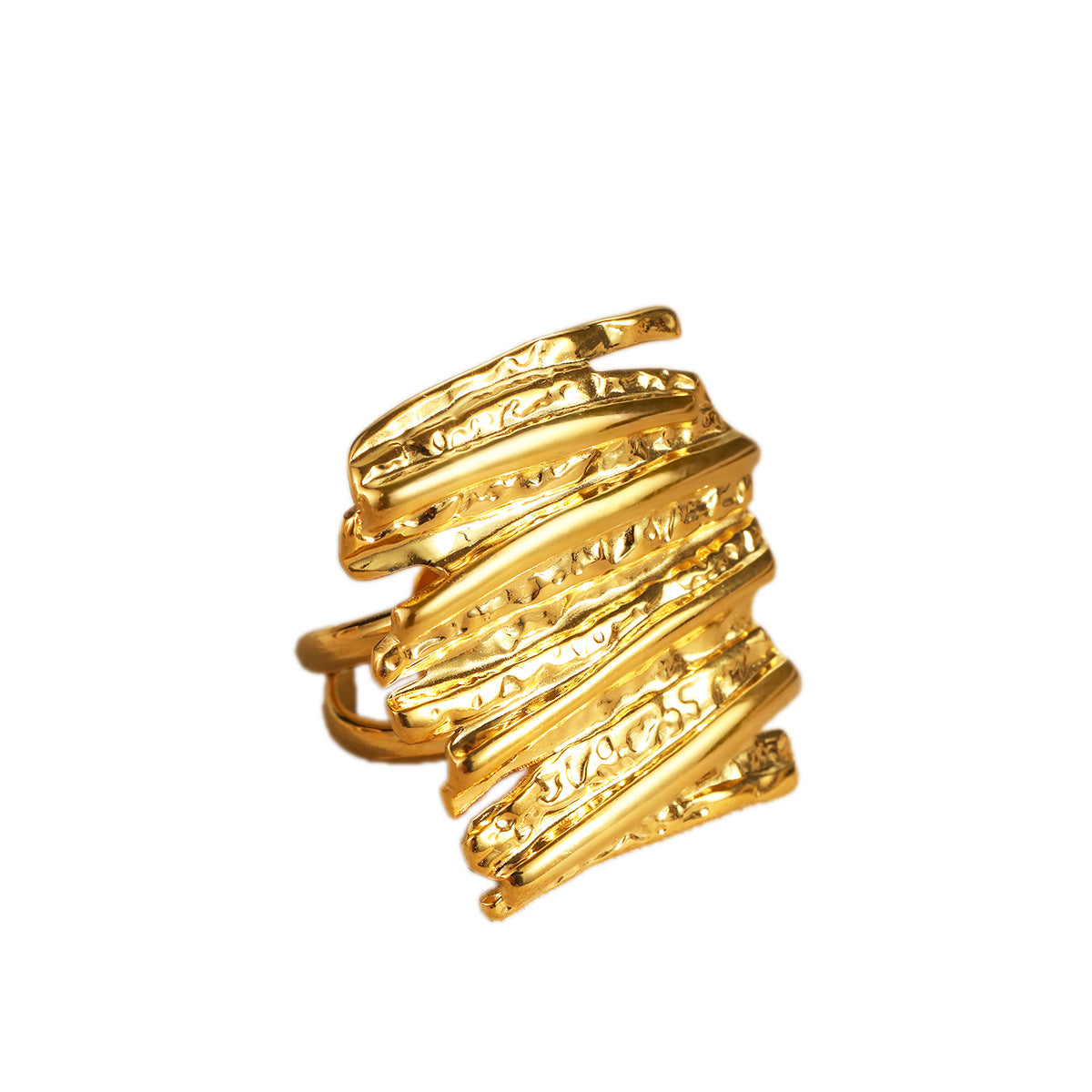 Wholesale  multi-layer hollow line stainless steel ring plating 18K gold open ring