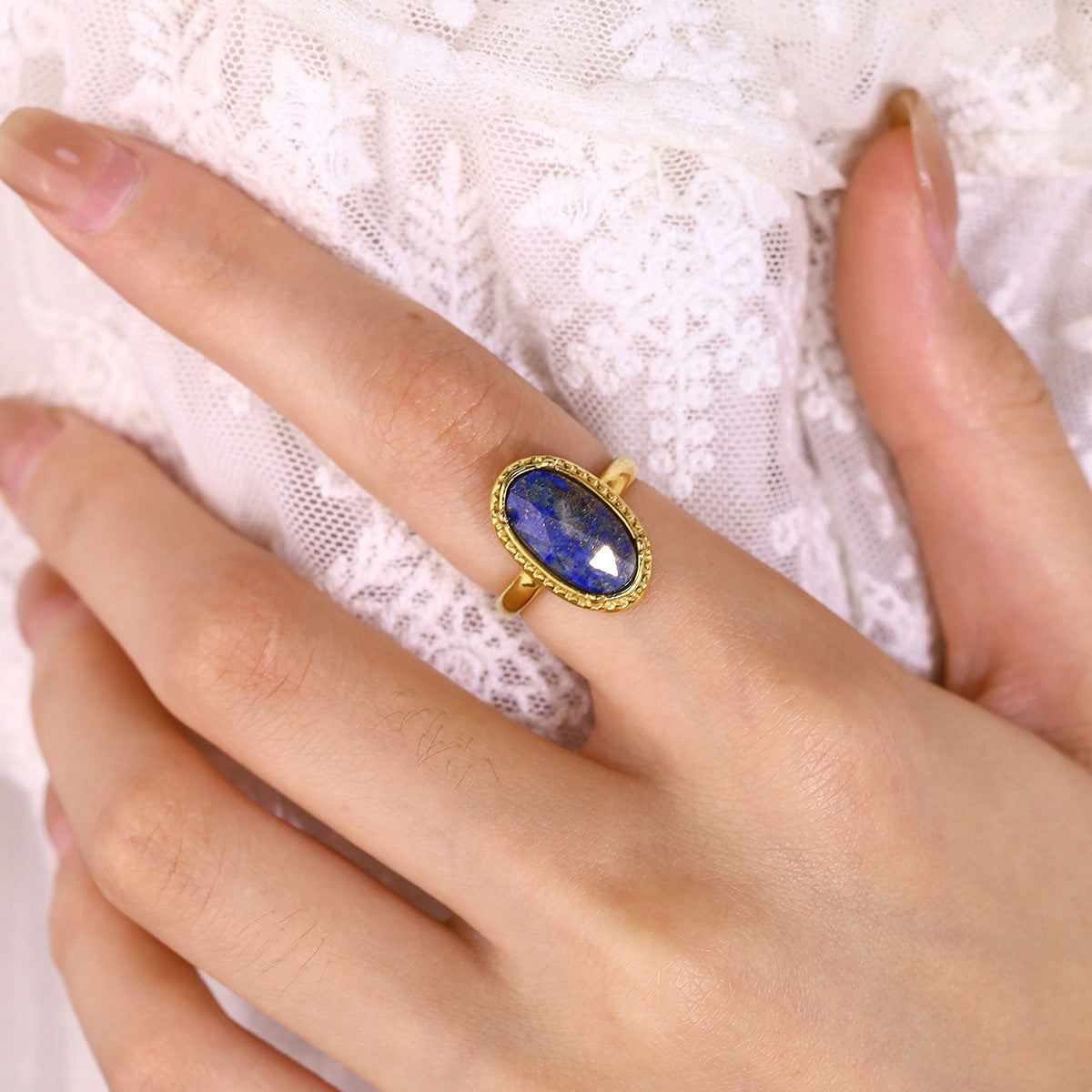 Wholesale Stainless Steel Lapis Lazuli Stackable Ring Vintage Royal Style Jewelry Accessory For Boutique Resale