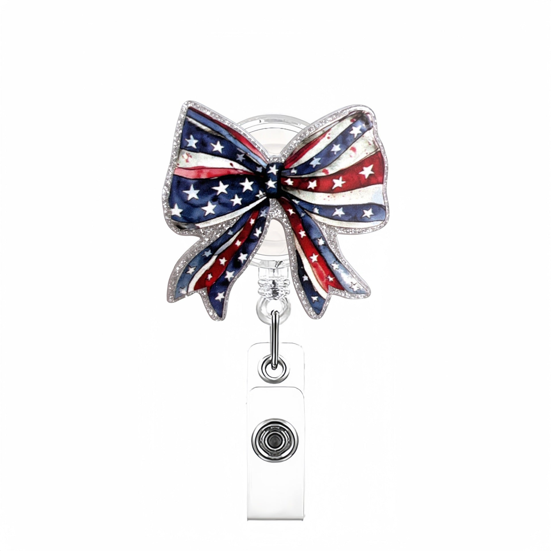 Wholesale Acrylic Glitter Independence Day Badge Reels Keychains