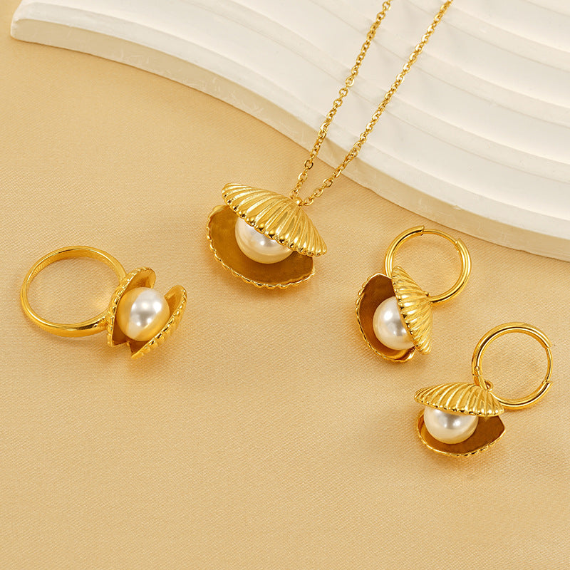 Wholesale Fashion Simple Temperament Pearl Shell Earrings Necklace Jewelry Set ACC-NE-ZhongYao010