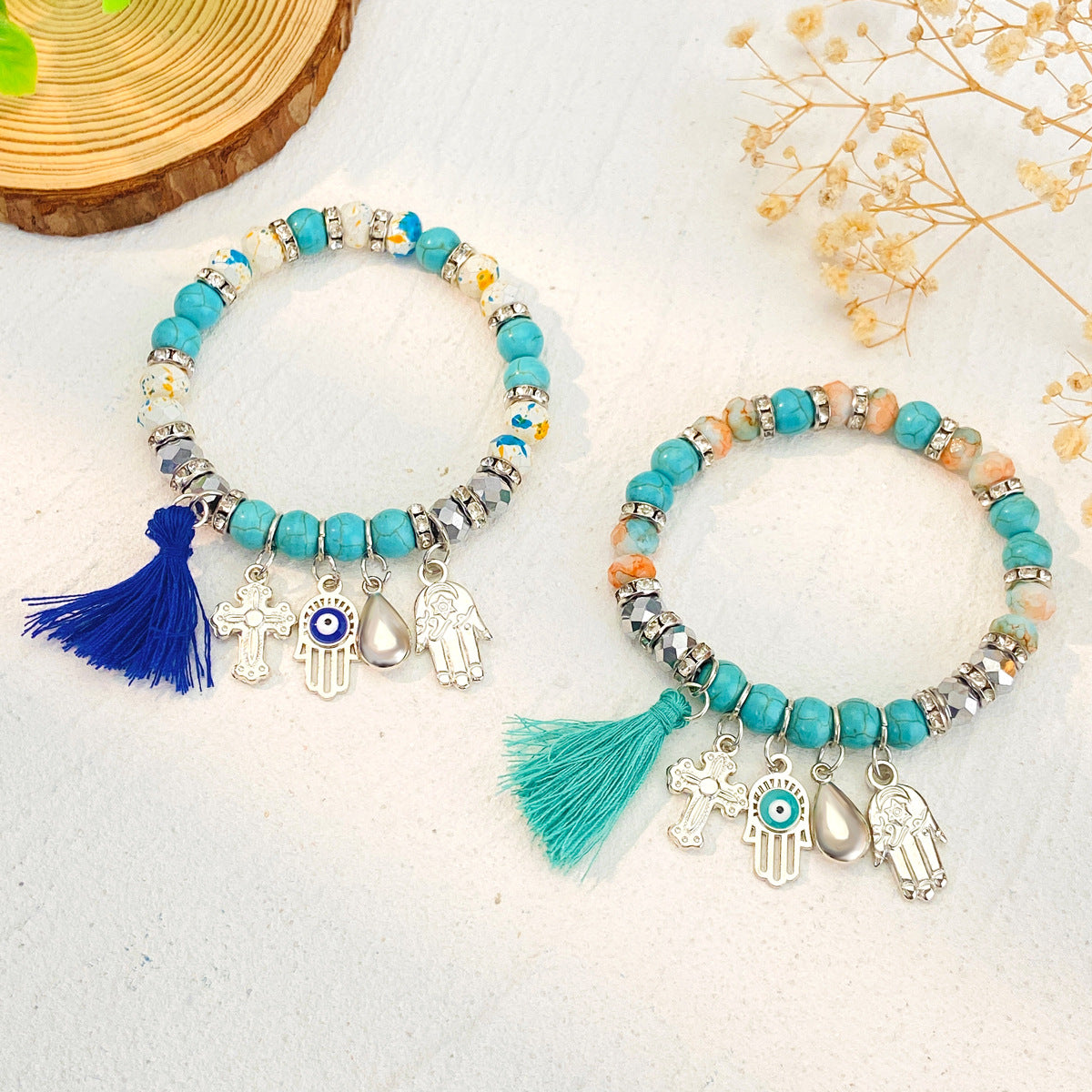 Wholesale Alloy and natural stone Bohemian tassel bracelet