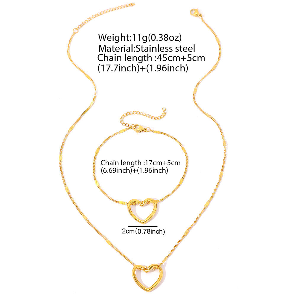 Wholesale Stainless Steel Hollow Love Necklace Bracelet Set