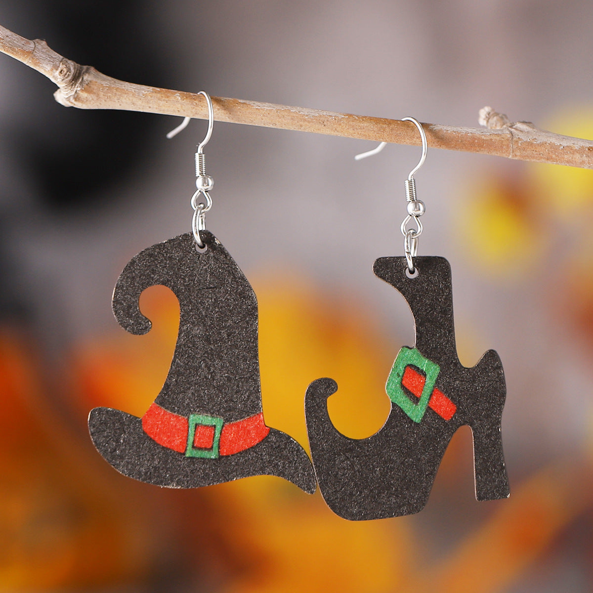 Wholesale   Halloween Ghost Face Pumpkin Witch Hat Witch Boots Pendant Wood Earrings