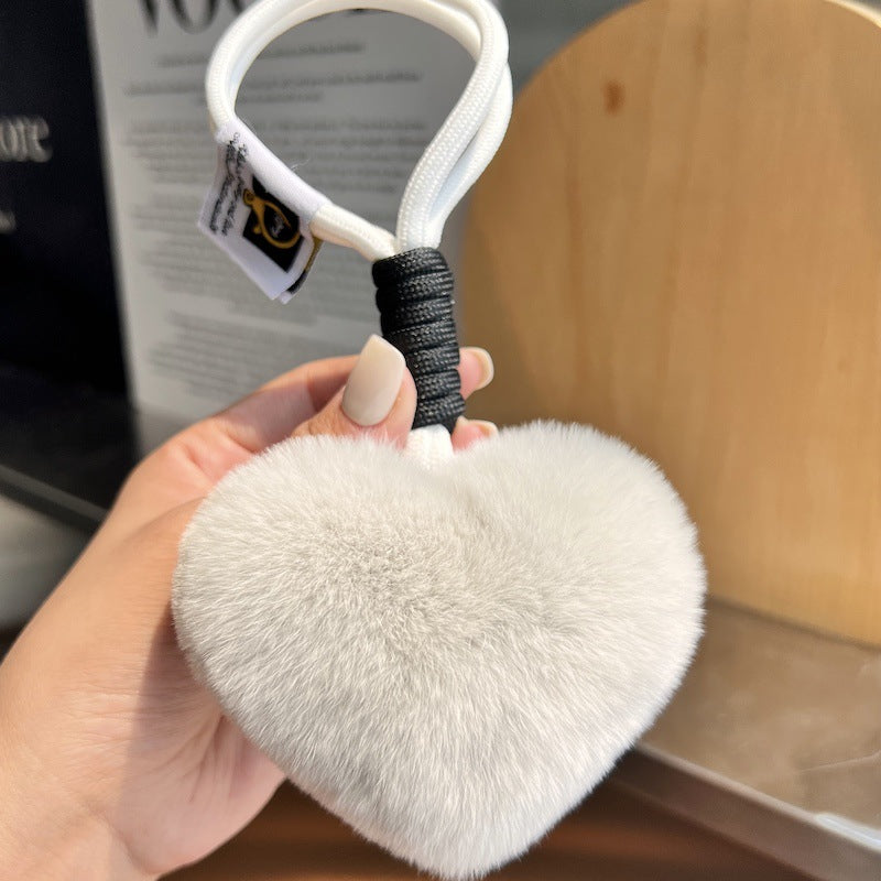 Wholesale Cute Real Rex Rabbit Hair Love Hand Rope wristlet keychain