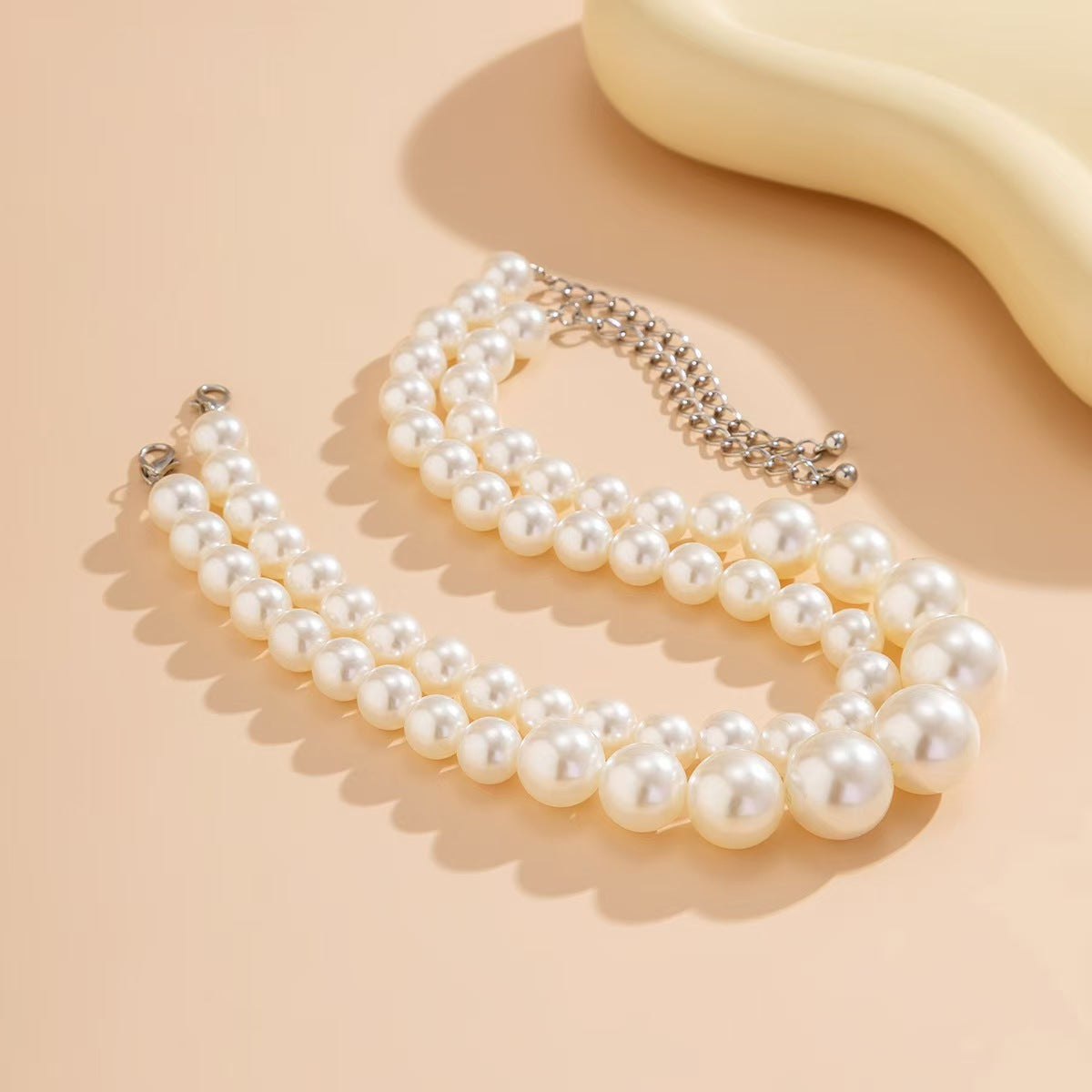 Wholesale pearl beaded elegant double layer necklace set
