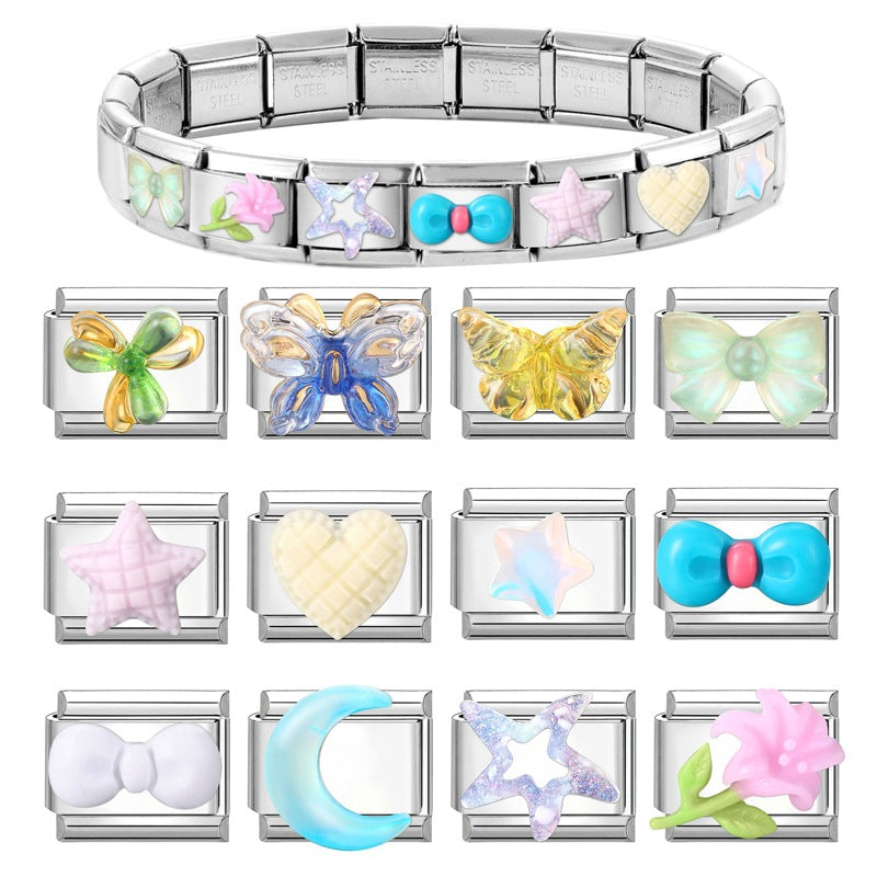 Wholesale Italian Charm Bracelet 9mm DIY Splicing Cute Cartoon Stainless Steel Composable Bracelet