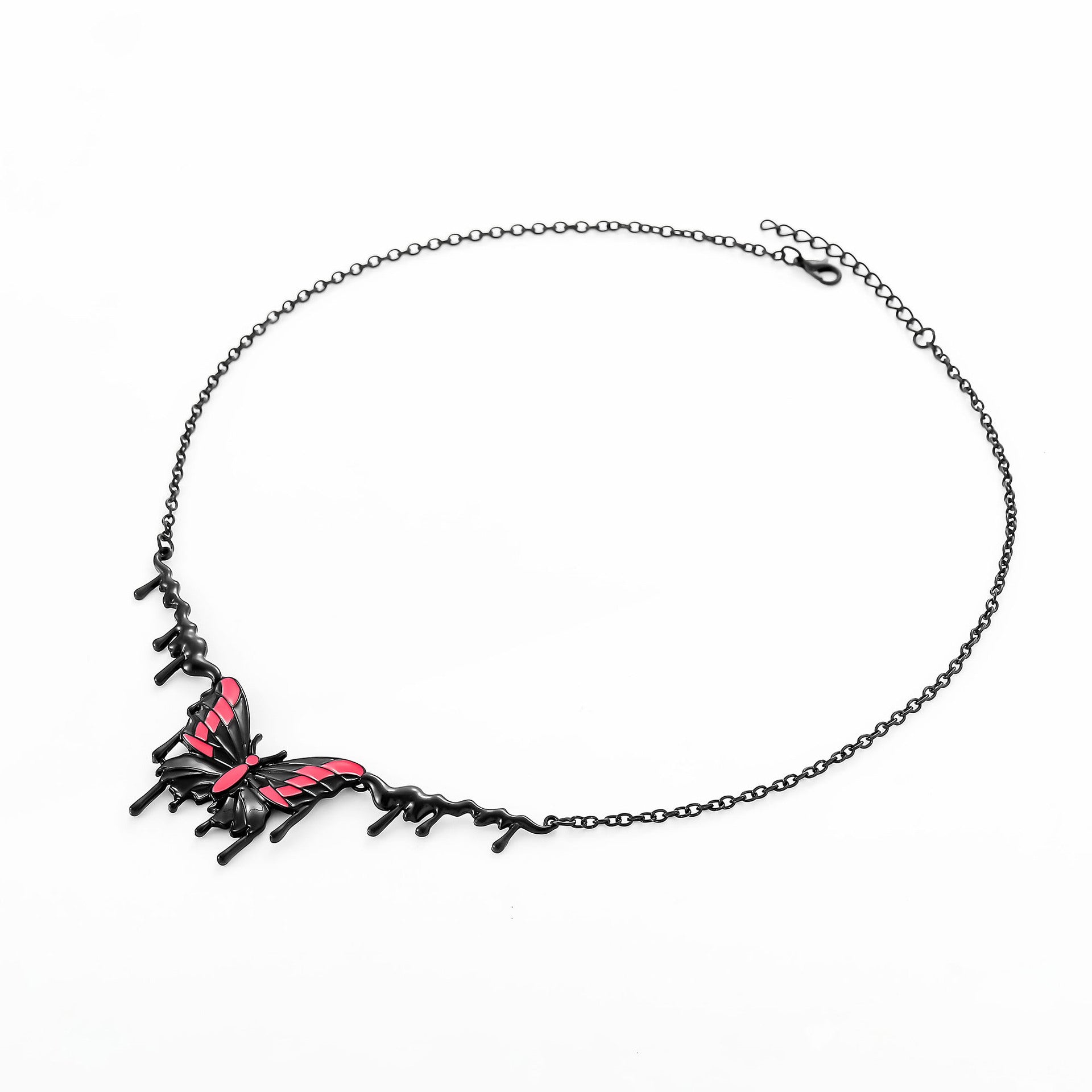 Wholesale  exaggerated oil drop black powder butterfly necklace