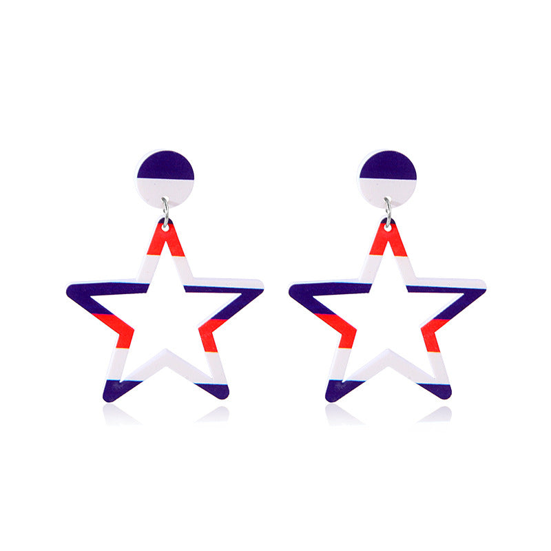 Wholesale  Independence Day earrings  personality red white blue diamond flag USA five-pointed star earrings