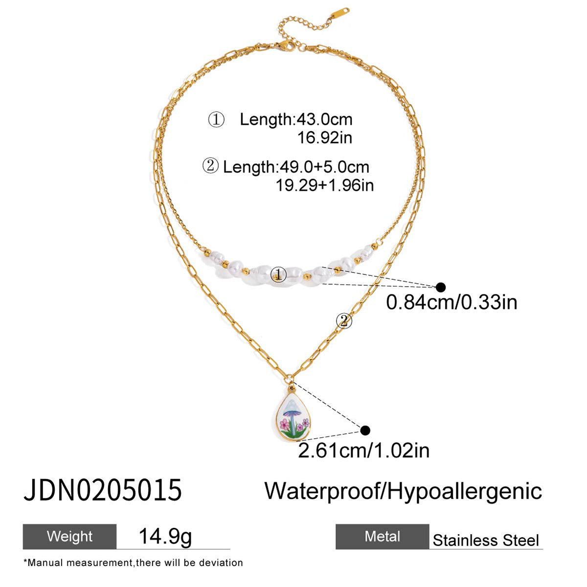 Wholesale 18K Gold Stainless Steel Pearl Double-Layer Necklace