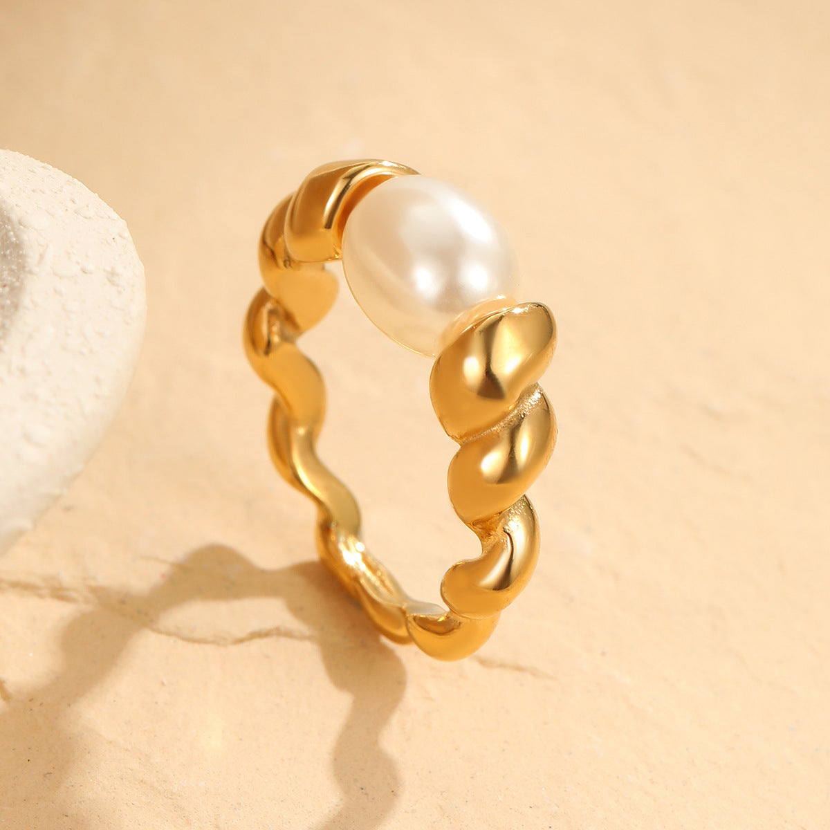 Wholesale  retro irregular design geometric white fritillary stainless steel ring