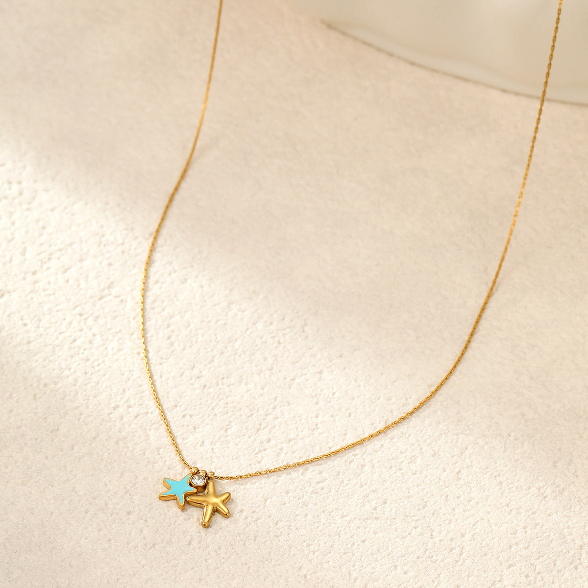 Wholesale  colored starfish stainless steel 18k gold plated necklace