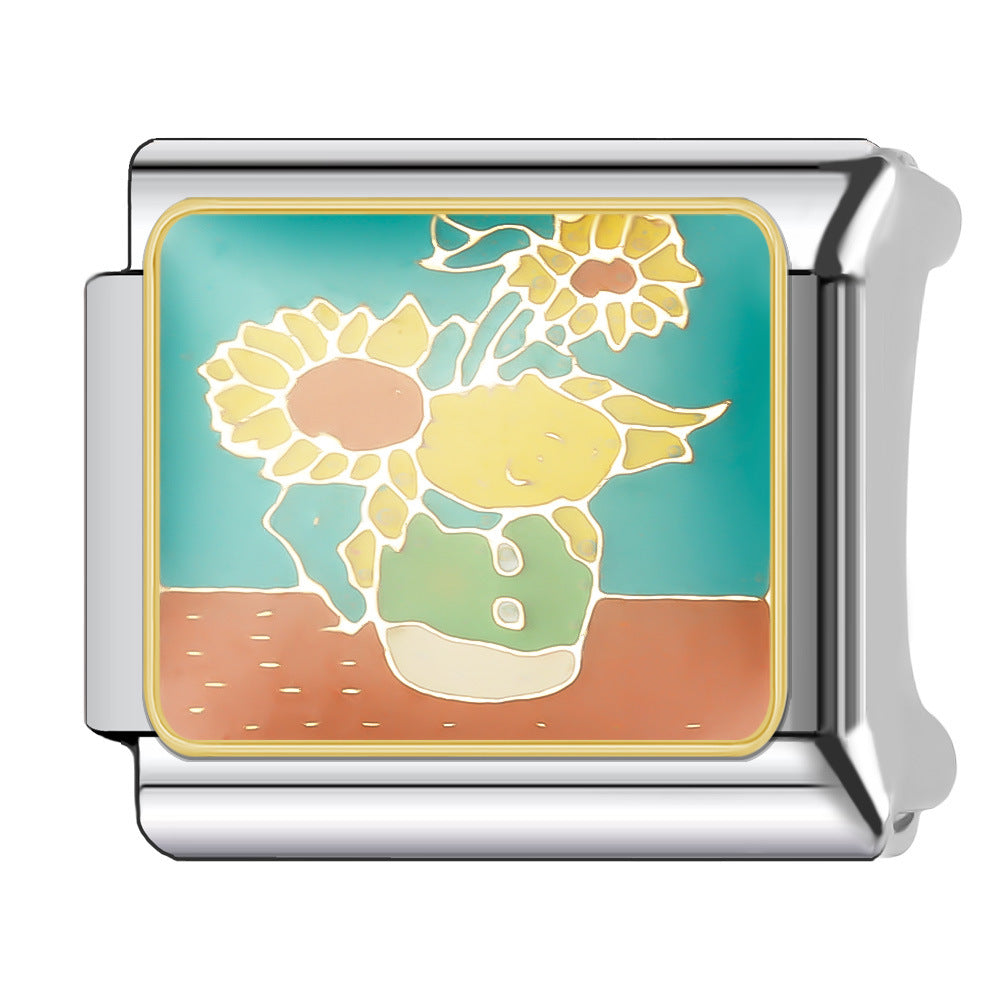 Wholesale Italian Charm Bracelet 9mm DIY Splicing Floral Collection Stainless Steel Composable Bracelet