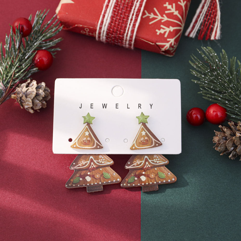 Wholesale Cute cartoon front and back Christmas stud earrings