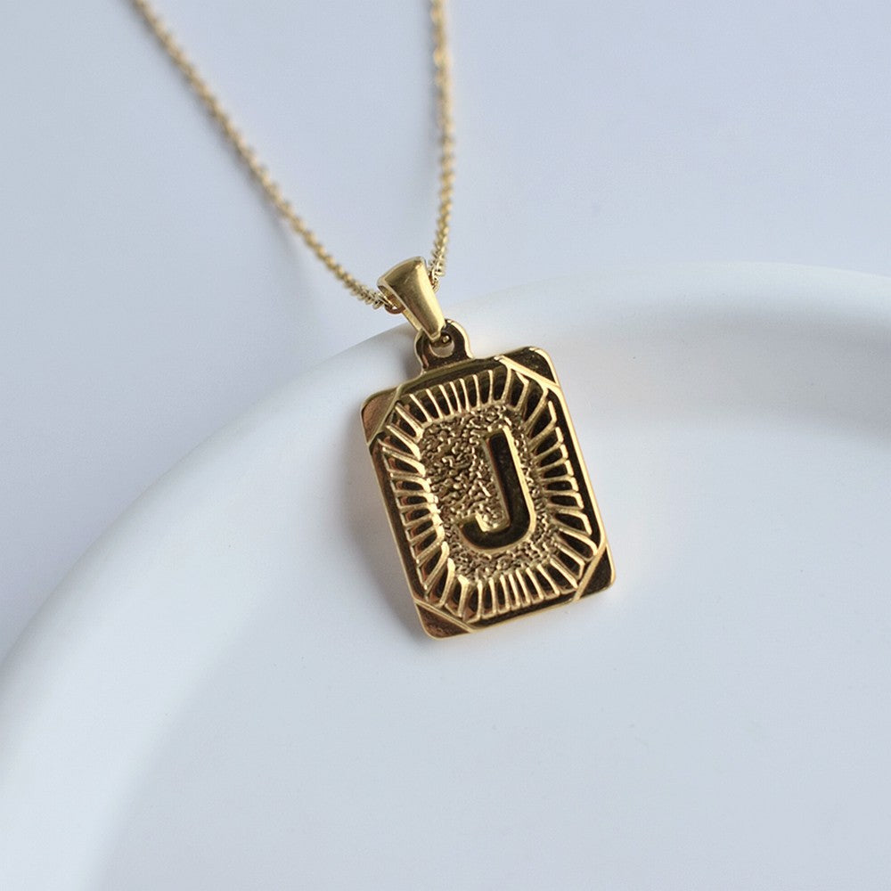 Wholesale Stainless Steel Letter Square Brand Pendant Plated 18K Necklace