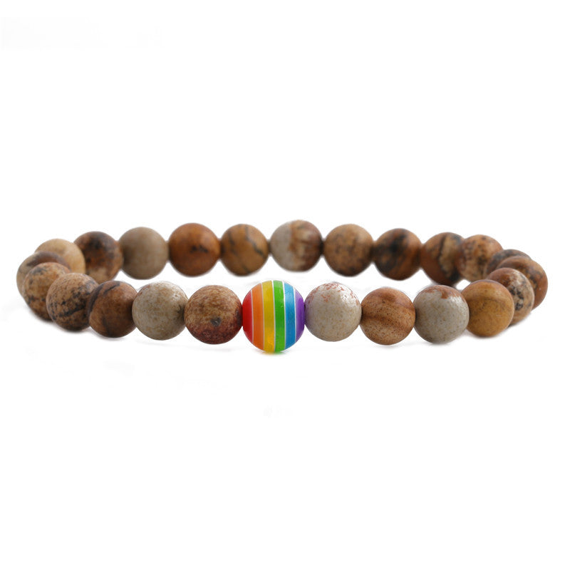 Wholesale Volcanic White Pine Frosted Tiger Eye Stone Colorful Beads Beaded Bracelet ACC-BT-Changx006