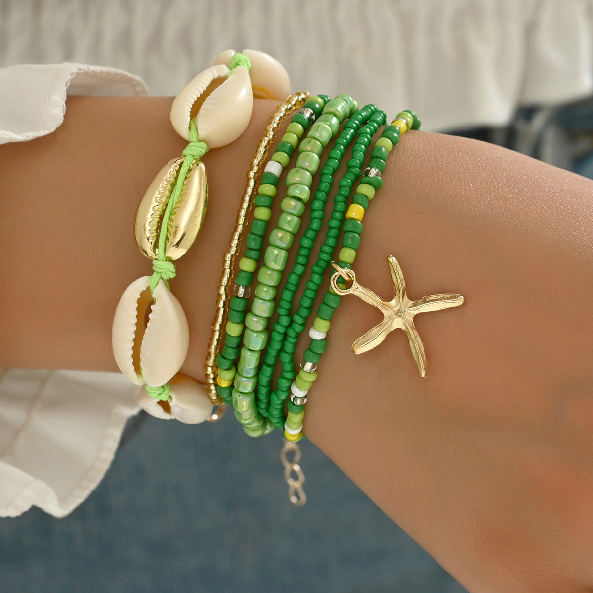 Wholesale Summer Bohemian Style Shell Rice Bead Bracelet Set