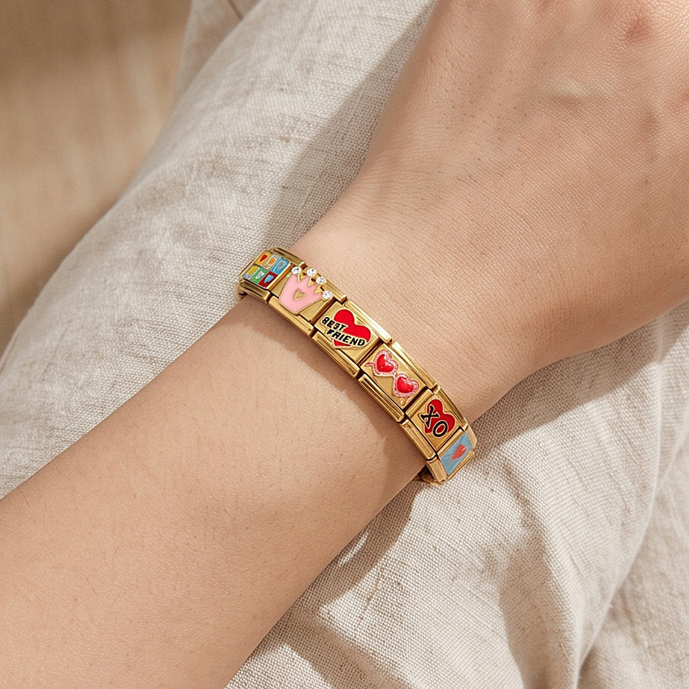 Wholesale Stainless Steel Gold Finish Colorful Heart Modular Bracelet DIY Fashion Accessory