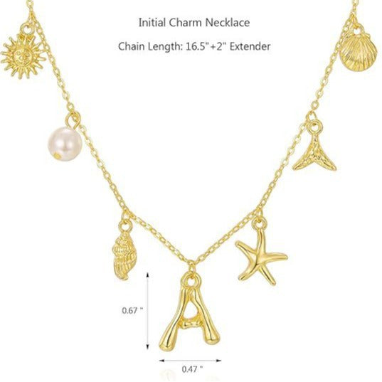 Wholesale Gold Letter Necklace Summer Bohemian Beach Shell 14k Starfish Clavicle Chain ACC-NE-ChunYang002