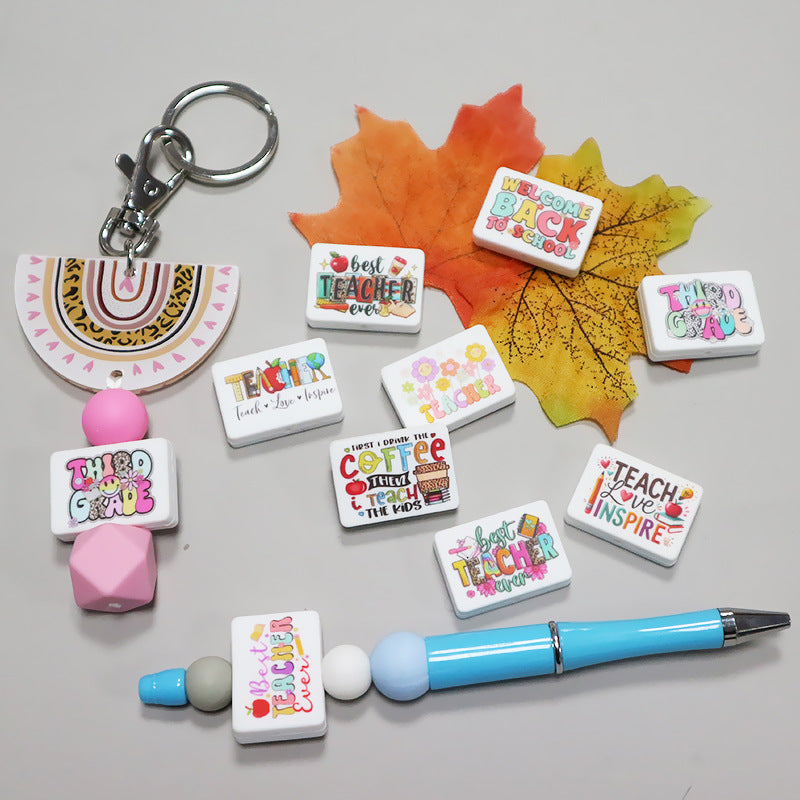 Wholesale Random 10pcs Cartoon Rectangular PVC Soft Glue Focal Beads DIY Beaded Pen Accessories