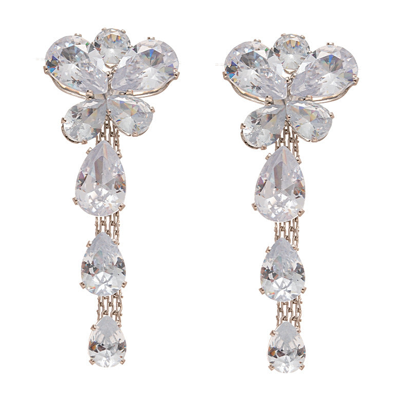 Wholesale Light Luxury Zircon Butterfly Flower Water Drop Silver Pin Earrings