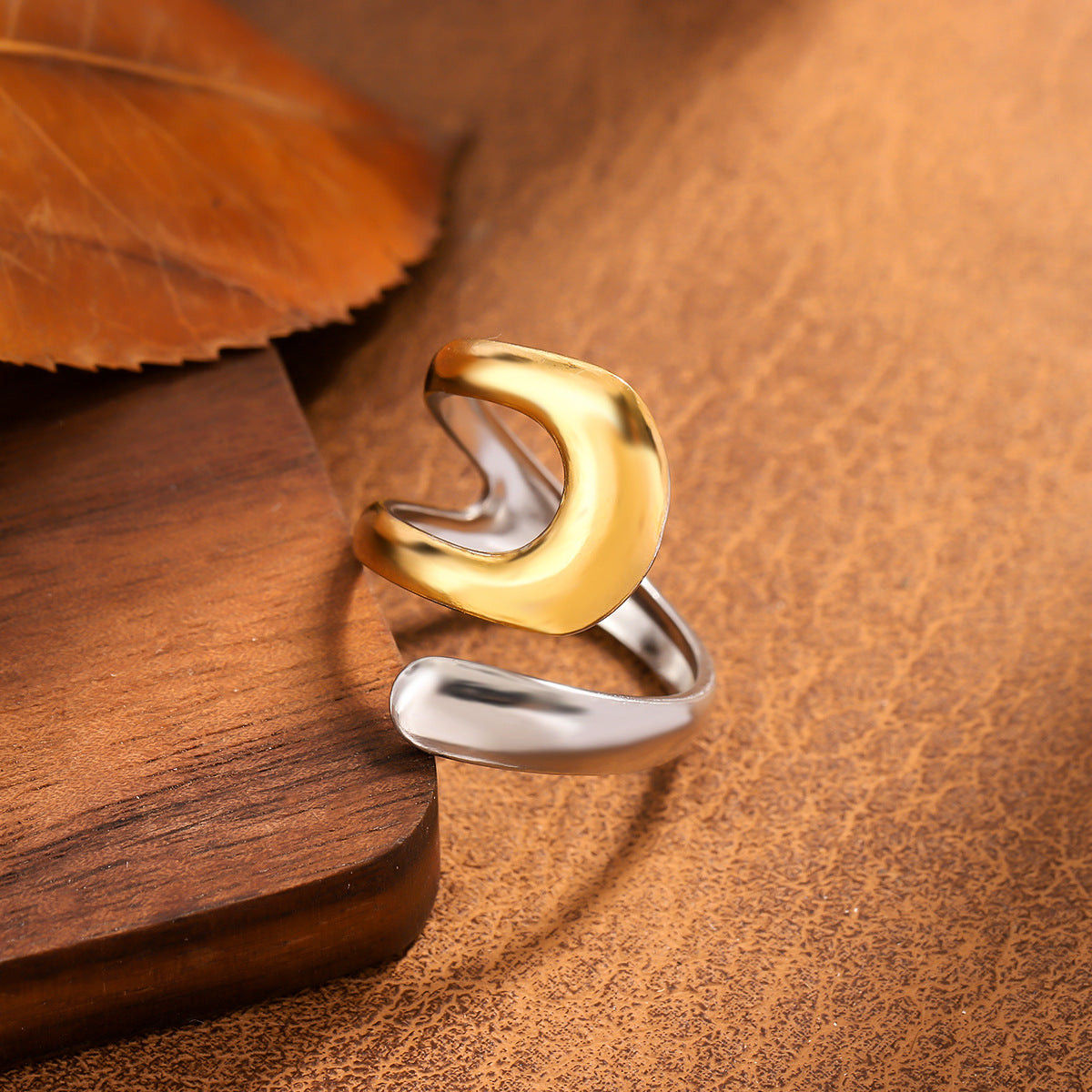 Wholesale Stainless Steel Geometric Open Wide-Band Ring