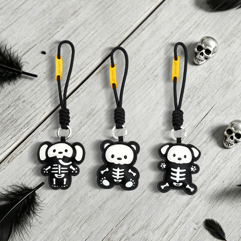 Wholesale Black Skull Leather Keychain For Couples Trendy Bag Charm And Car Key Accessory  Gift