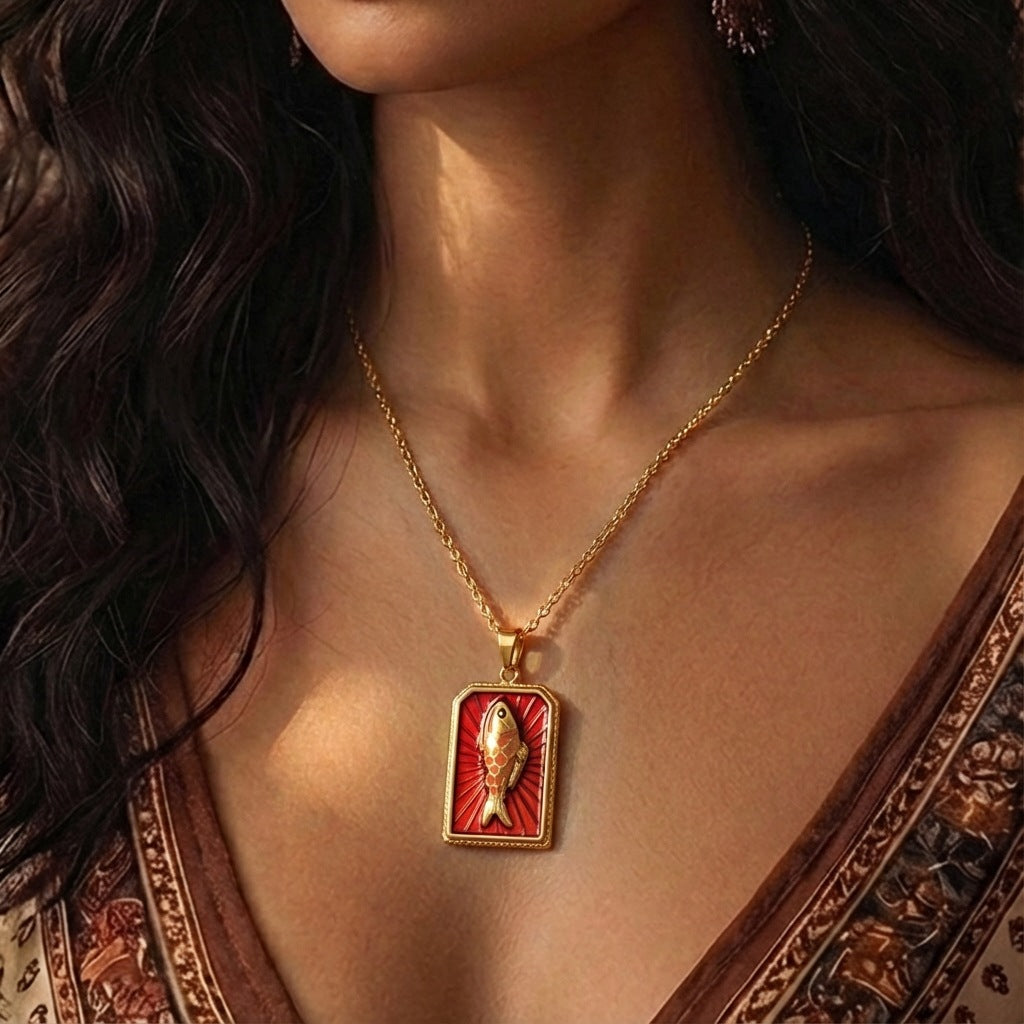 Wholesale Geometric Rectangular Enamel Tarot Card Pendant Necklace