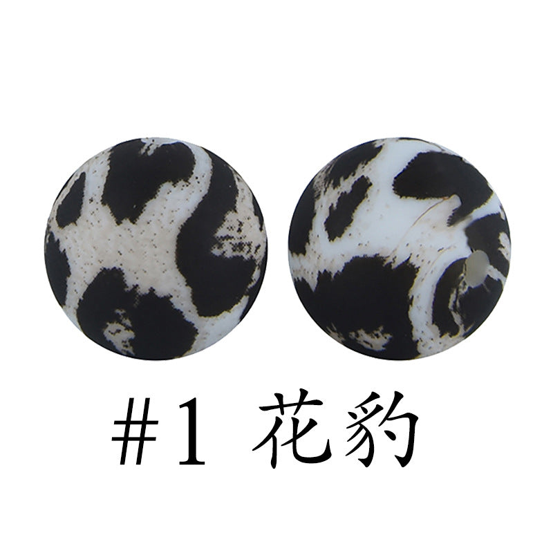 Wholesale 50pcs 15mm Western Style Leopard Skull Color Aztec Printed Silicone Balls Beads ACC-BDS-HeSheng004
