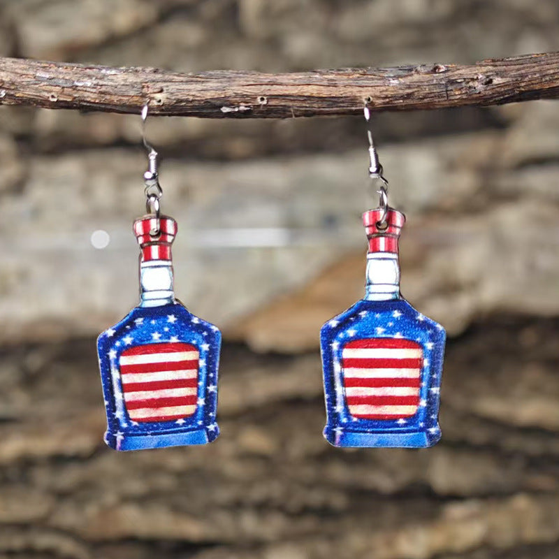 Wholesale  Independence Day Earrings Alpaca Eagle Chair Popcorn Wine Glass Wine Bottle Shape American Flag Color Earrings