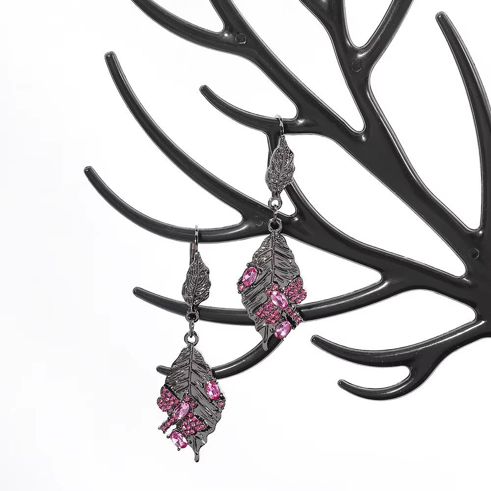 Wholesale  Dragonfly Diamond Leaf Earrings