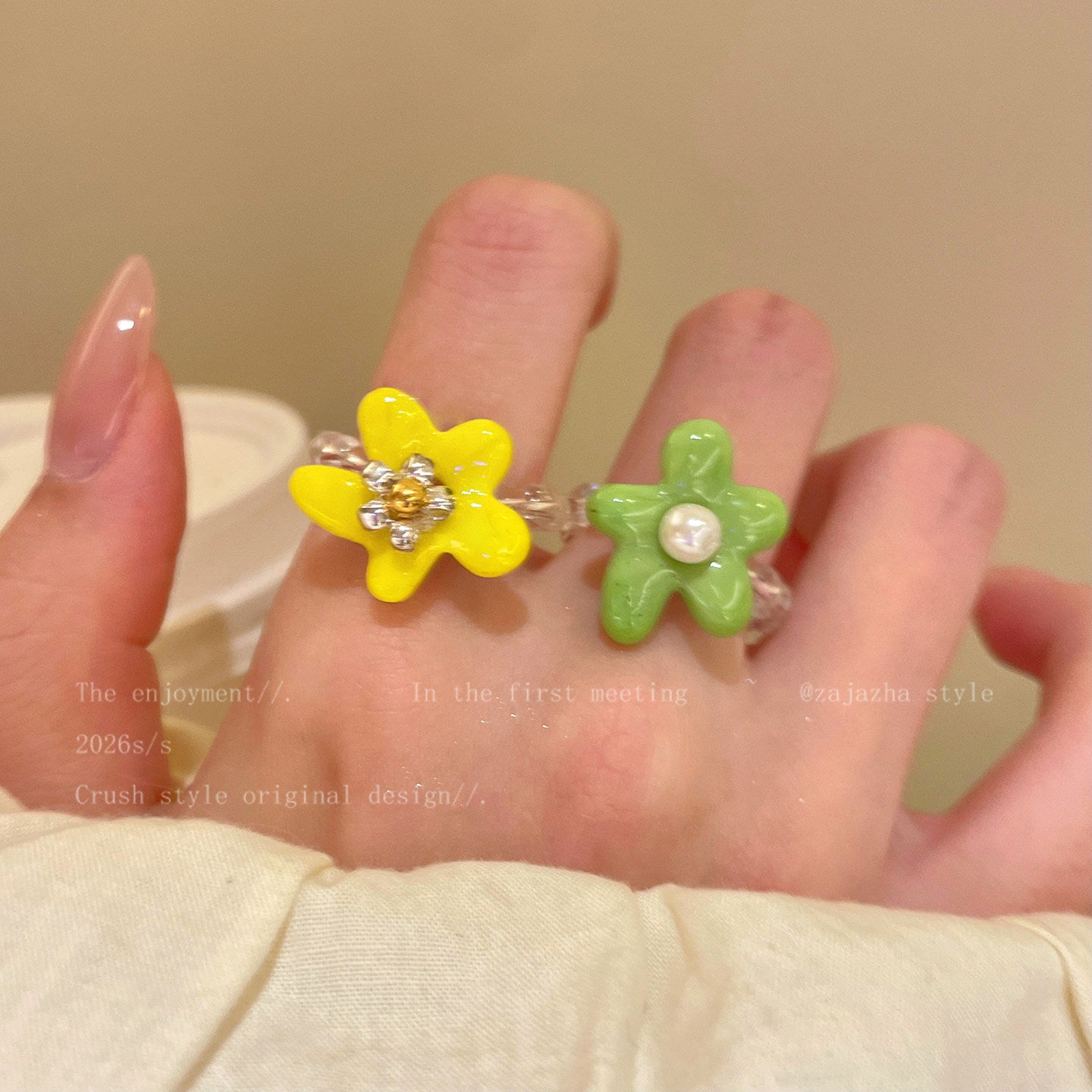 Wholesale Handmade Acrylic Flower Beaded Ring – Colorful Dopamine Summer Vacation Fashion Accessory for Women